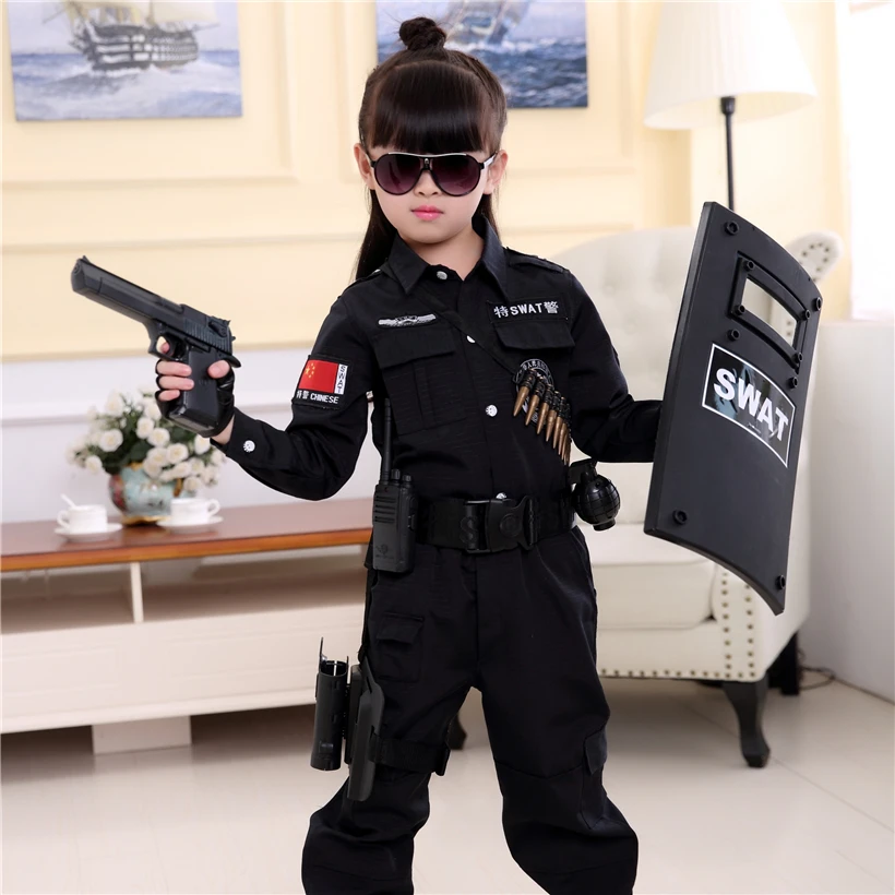 Preise Jungen Polizisten Kostüme Kinder Cosplay für Kinder Armee Polizei Uniform Kleidung Set Langarm Kampf Leistung Uniformen