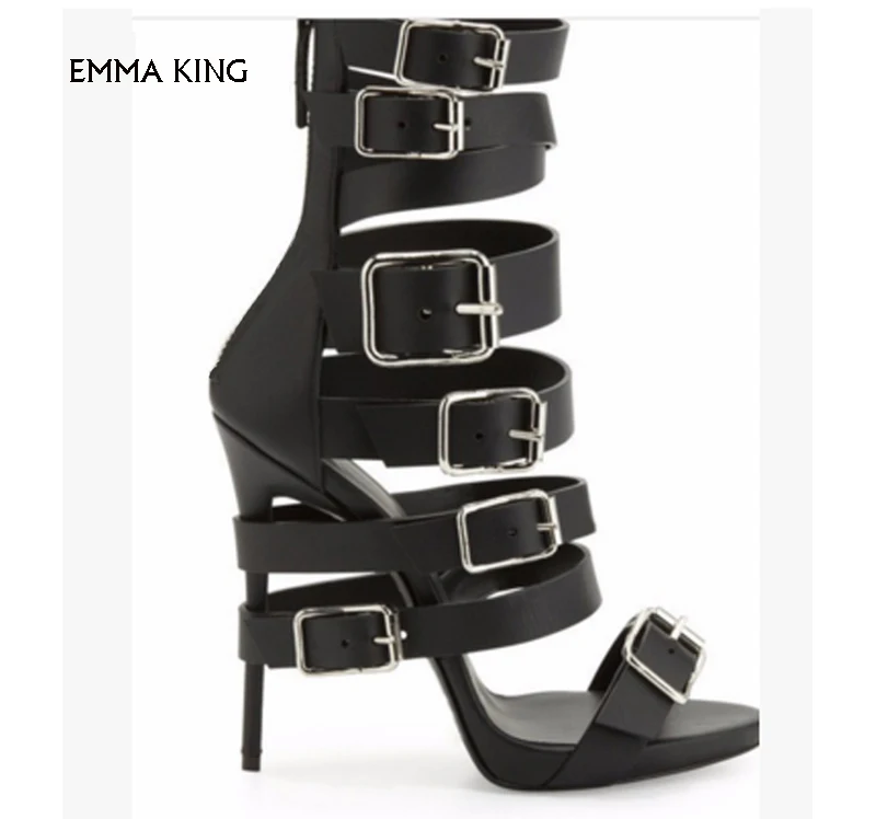 

Fashion Sexy Sandalias Mujer Buckle Strap Ladies Sandals Back Zipper High Heels Party Shoes Woman Plus size Sandalia Feminina