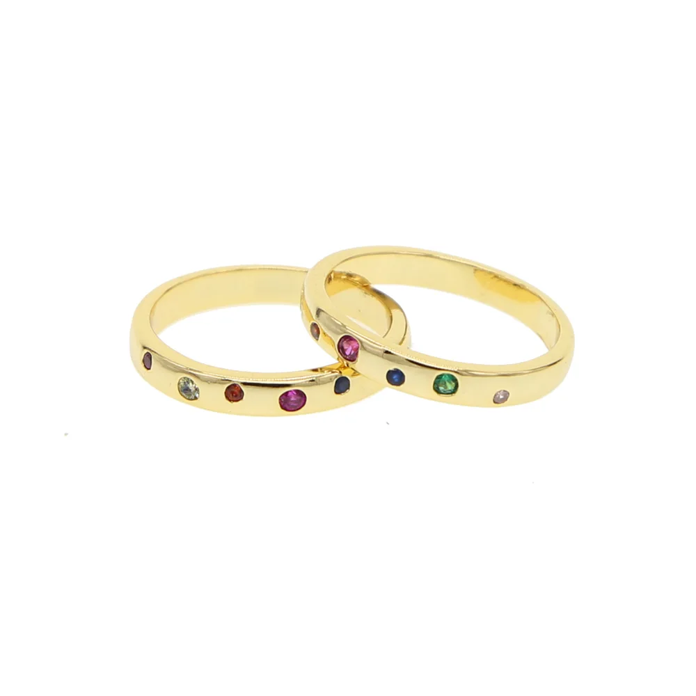 Top quality Gold color Anti-allergy Smooth Simple Wedding Couples Rings Bijouterie for Woman or girl rainbow zirconia ring Gift