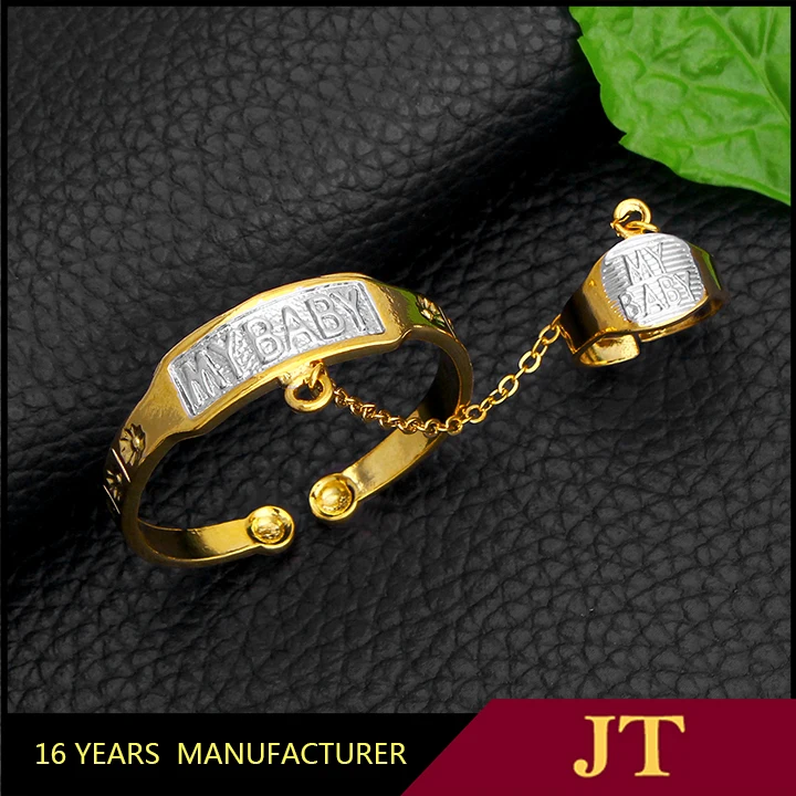 

JH Brand New Two-Tone Baby Bangles With Ring Gold Anti-allergy Letter MY BABY For Kids Daughter or Son Cute Jewelry Accessories