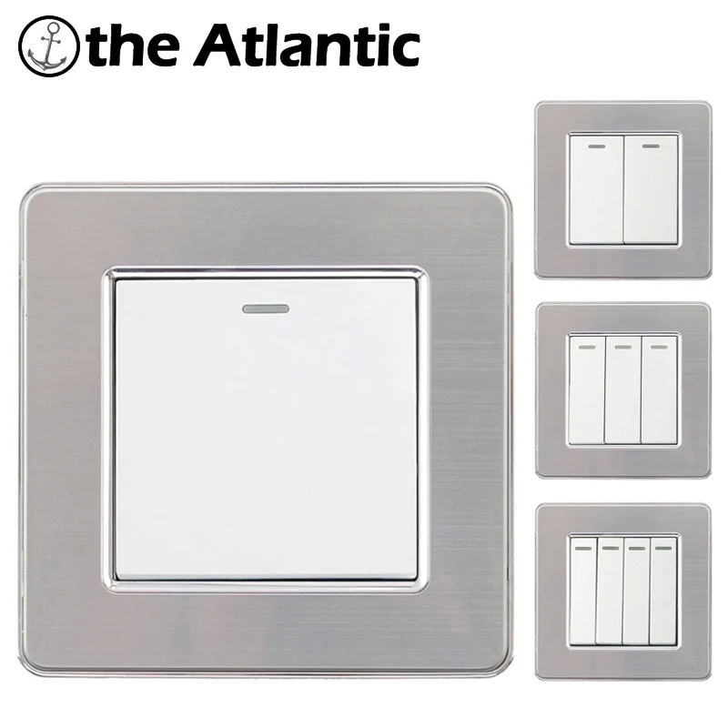 

Wall Switch White Light Switch 1/2/3/4 Gang Button On / Off Push Button LED Lamp Light Switch Interruptor Stainless Steel Panel