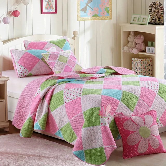 CHAUSUB Kids Patchwork Quilt Set 2PCS Twin size Cotton Quilts Bedspread