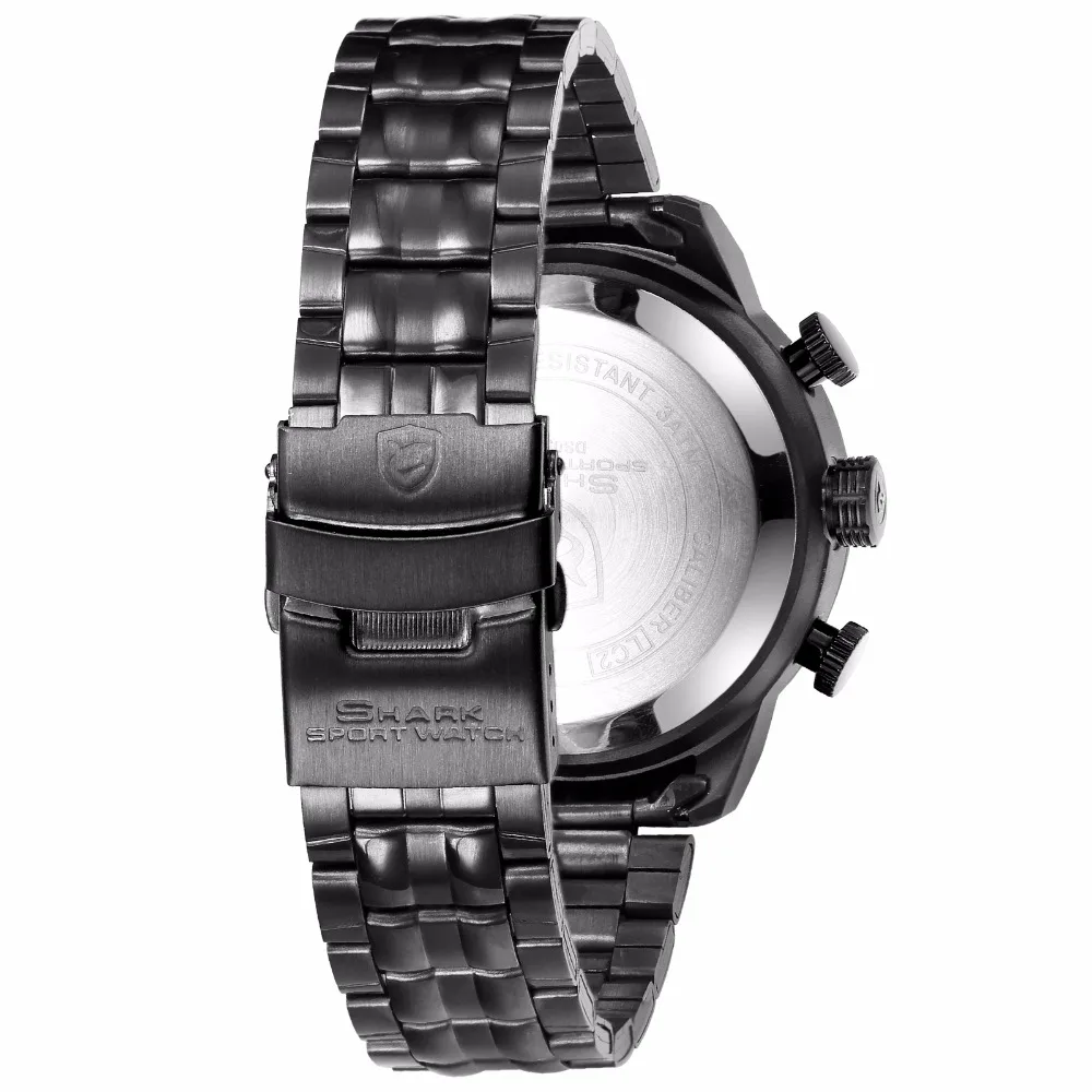 Акула Для мужчин s часы лучший бренд Роскошные модные Бизнес кварцевые часы Для мужчин Спорт Полный Сталь ремешок Водонепроницаемый Черный