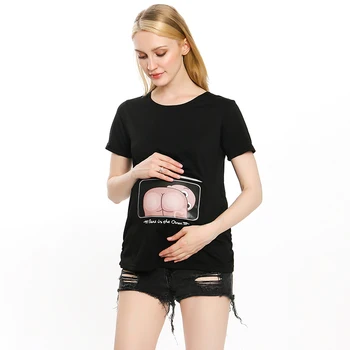 

Pregnant Women Cartoon Funny Summer T-Shirt Top Loose Short Sleeve Round Collar T Shirt Femme Oversize Tee Shirt