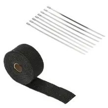 5cm*5M 10M 15M Exhaust Heat Wrap Roll for Motorcycle Fiberglass Heat Shield Tape with Stainless Ties