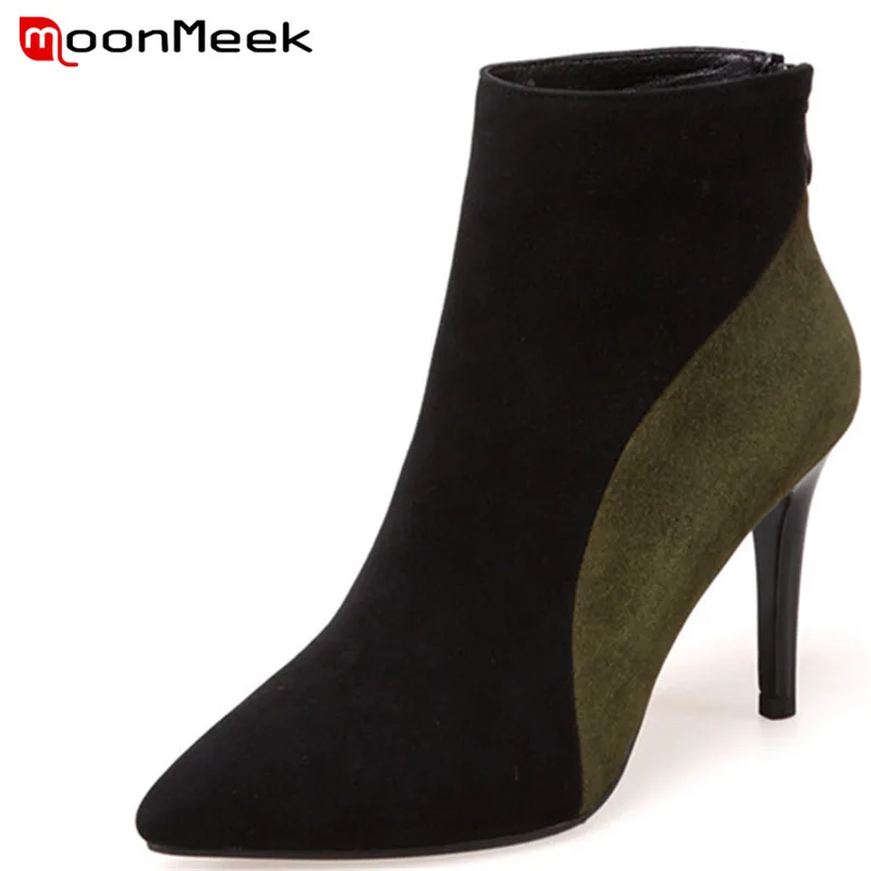 

MoonMeek fashion autumn winter women boots ladies suede leather boots super high heel ankle boots