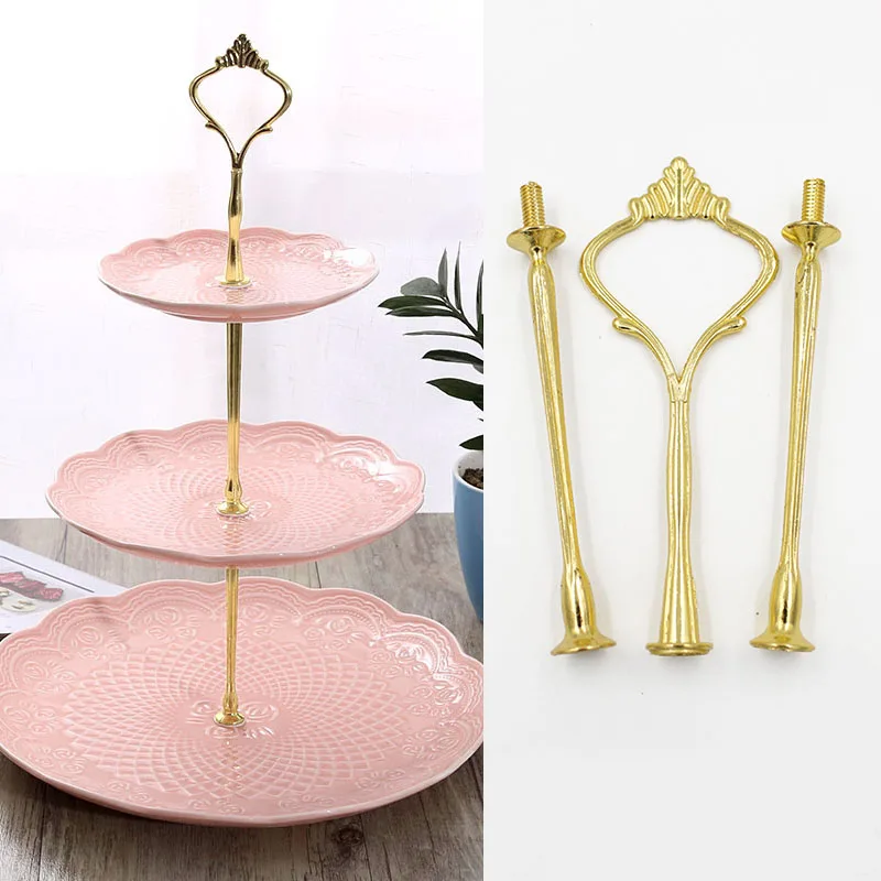 Cake Stand Plate Bracket Stand New 2 Tier Cake Plate Stand Cupcake Fittings Silver Golden Wedding Party(Plate Not Included - Цвет: Golden 3layers