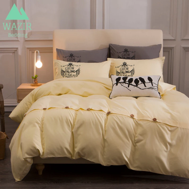 

Pure Color Simple Style Button Bedding Set 100% Cottn 4pcs Duvet Cover Pillowcases Bed Sheet Home Textile Bedroom Bedclothes