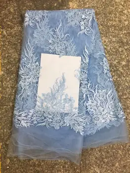 

Hot selling african Tulle lace fabric 2019 high quality Best Nigerian Lace Fabric for Embroidery Swiss voile lace sky blue