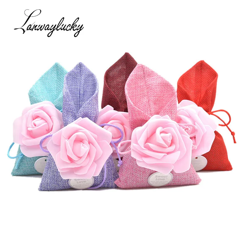 

50pcs/lot Handmade Natural Jute Burlap Bags Rustic Hessian Drawstring Bag Small Jewelry Chocolates Party Favor Packaging Pouches