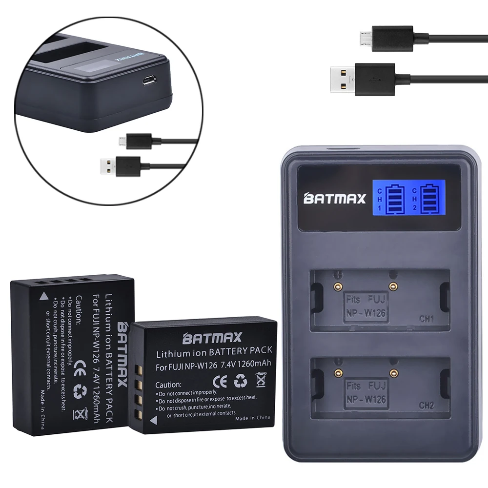 Batmat NP-W126 NPW126 Батарея+ ЖК-дисплей Dual USB Зарядное устройство для ЖК-дисплея с подсветкой Fujifilm FinePix HS30EXR HS33EXR X-Pro1 X-E1 X-E2 X-M1 X-A1 X-A2 X-T20