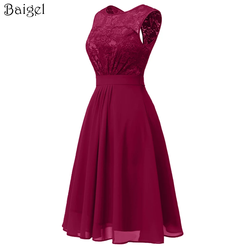 Women Sleeveless Elegant Bridesmaid Party Dresses Lace Patchwork Chiffon Dress O-Neck Ladies Rockabilly A-Line Vintage Dress (5)