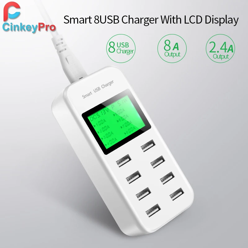 Умное зарядное устройство CinkeyPro с 8 USB портами и светодиодным дисплеем|charger for