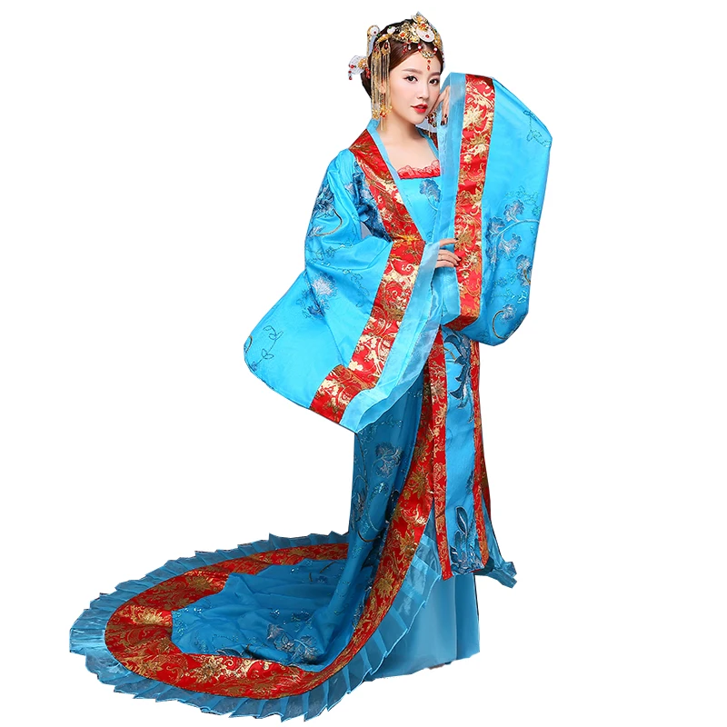 Hanfu Для женщин традиционная одежда Royal Lady китайский этап платье Синий ханьфу, Косплей Азиатский Национальный древнекитайский Карнавальный