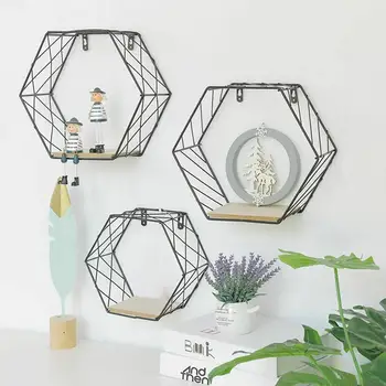 

Iron Hexagonal Grid Wall Shelf Combination Hanging Geometric Figure Decoration