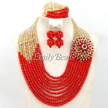 

2015 New Popular Red African Jewelry Sets Costume African Wedding Costume Nigerian Beads Jewelry Sets Free Shipping AMJ508