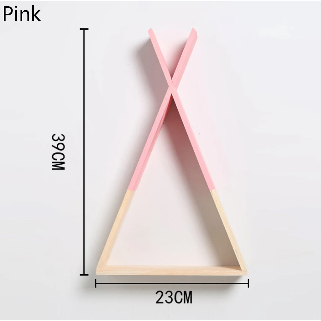 Настенная полка-стеллаж для хранения в декоративных полках деревянная треугольная полка для ванной витрина для гостиной спальни украшения детской комнаты - Цвет: Розовый