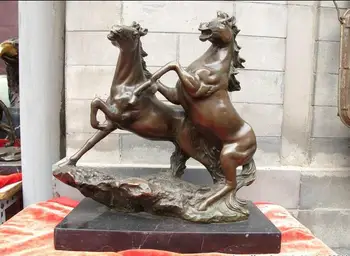 

13"Western Art Bronze Marble Crazy running Pair horse Art Decoration sculpture