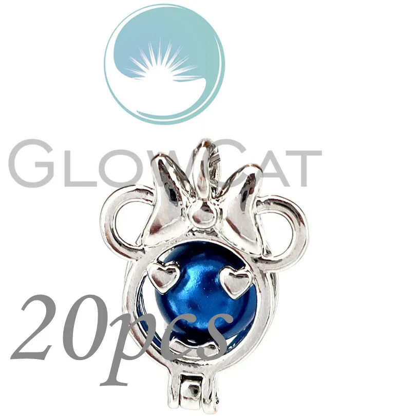 

Copper Cute Bowknot Mouse Stone Beads Cage Locket Pendant Essential Oil Diffuser Pearl Cage 20x KK1127
