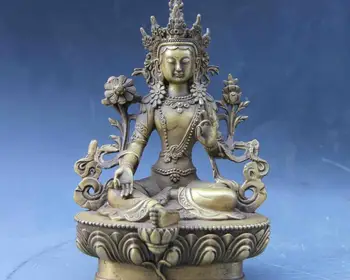 

6 Buddhism Copper Brass Green Tara Guan Yin Kwan-yin Boddhisattva Buddha Statue