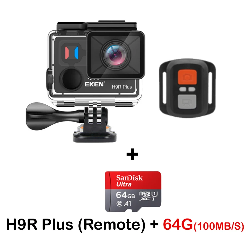 Экшн-камера eken H9R Plus 4K Ultra HD Ambarella A12 4 k/30fps 1080 p/60fps Actioncam 14MP Go Водонепроницаемая Wifi велосипедная Спортивная камера - Цвет: H9R Plus Remote 64G