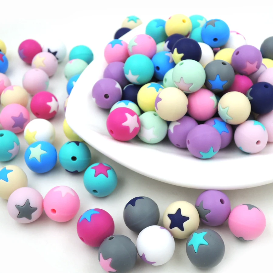 cheap 15mm food grade silicone bead star round bead decorative GREY baby chewable infant accessory finding ASSORTED COLOR EA12