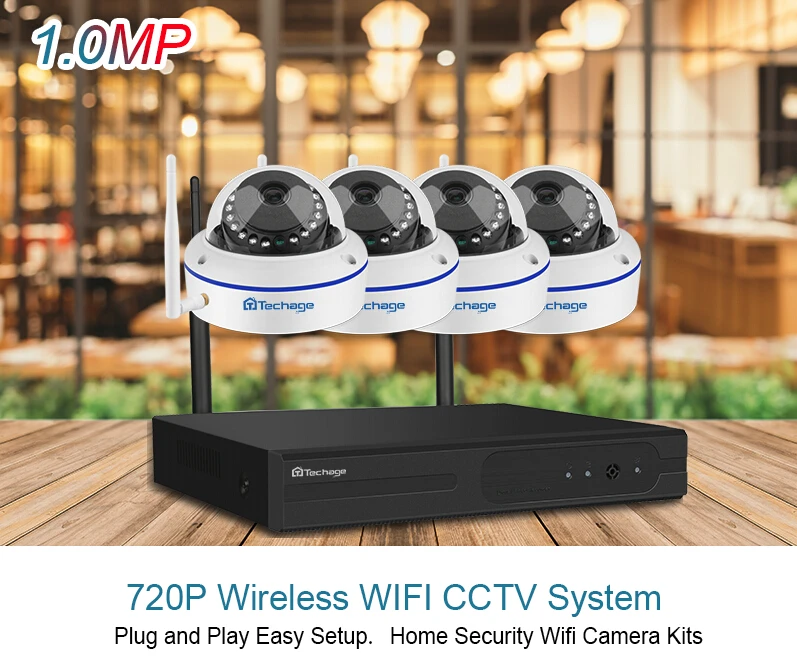 Techage 4CH беспроводная 2 ТБ HDD NVR CCTV система безопасности 4 шт 720P 1MP купольная Wifi IP камера АНТИВАНДАЛЬНАЯ ИК ночного наблюдения комплект