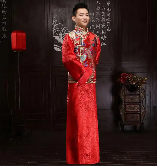 Online Shop New Arrival Male Red Cheongsam Chinese Style Costume