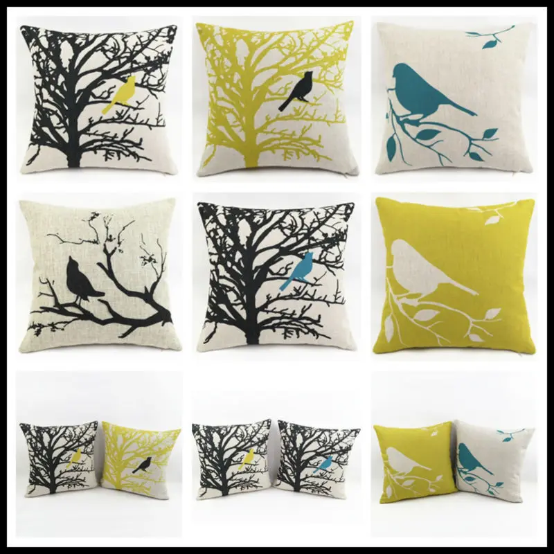 

Free shipping 40/45/50/55/60cm polyester/cotton ImItated Linen Digital Print Birds on the tree Cushion Cover HT-PCILPC-L-01-06