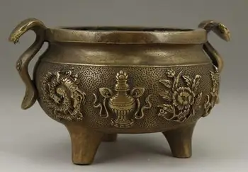 

ZSR817 CHINESE OLD BRASS HANDWORK CARVING DRAGON FLOWER INCENSE BURNER