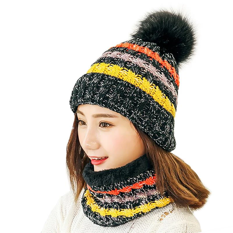 Maylisacc Для женщин зима теплая вязаная шапка с шарфами модные удобные для Для женщин Открытый Спорт катание лыжный шарф шапка комплект