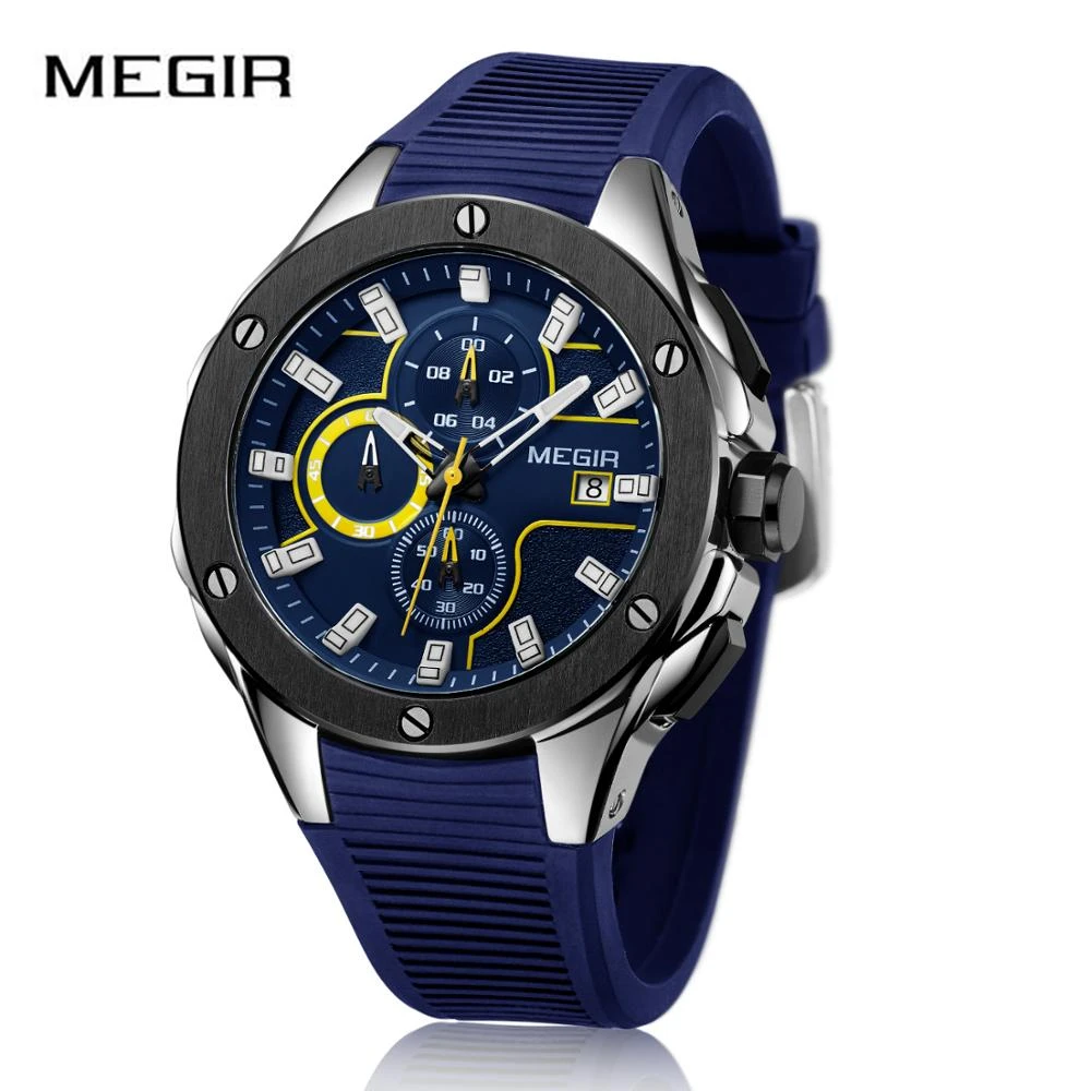 

MEGIR Sport Watch Men Fashion Multi-function Chronograph Auto Date Wristwatch Waterproof Luminous Hand Clock Reloj Hombre