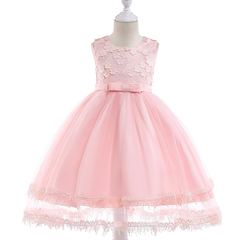 

Baby Girl Princess Dresses Summer Children Flower Lace Bowknot Birthday Wedding Gown Tulle Dress YH-17