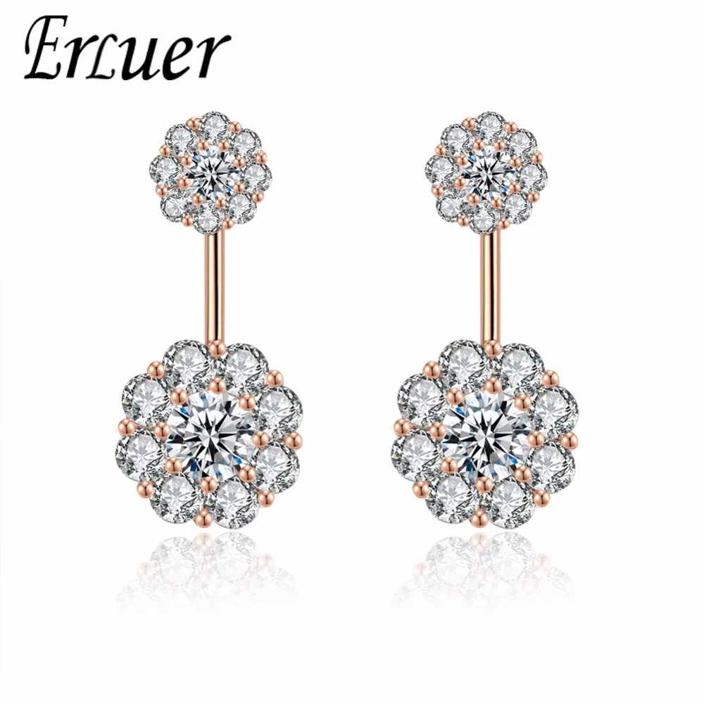 Серьги подвески ERLUER женские из розового золота с фианитами|Серьги-подвески| |