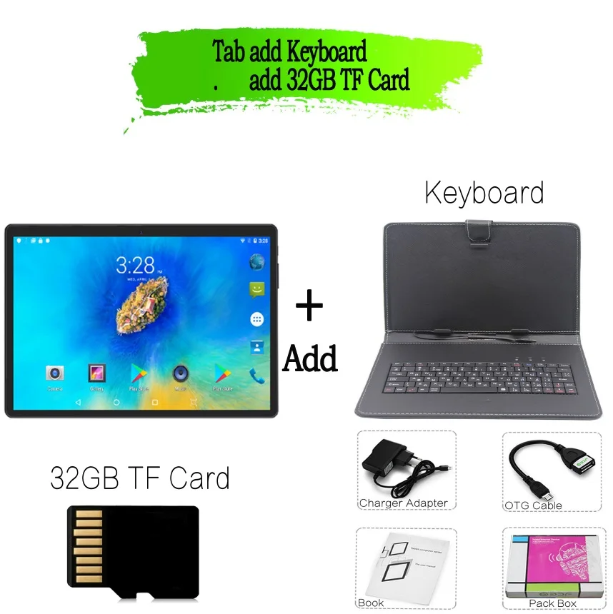 Add Keyboard 32GB TF 10 дюймов 3g телефонные звонки планшеты четырехъядерный планшетный ПК планшет на Android 4G+ 32G WiFi gps Dual SIM pc Tablet 7 8 9 tab - Комплект: Add Keyboard 32GB TF