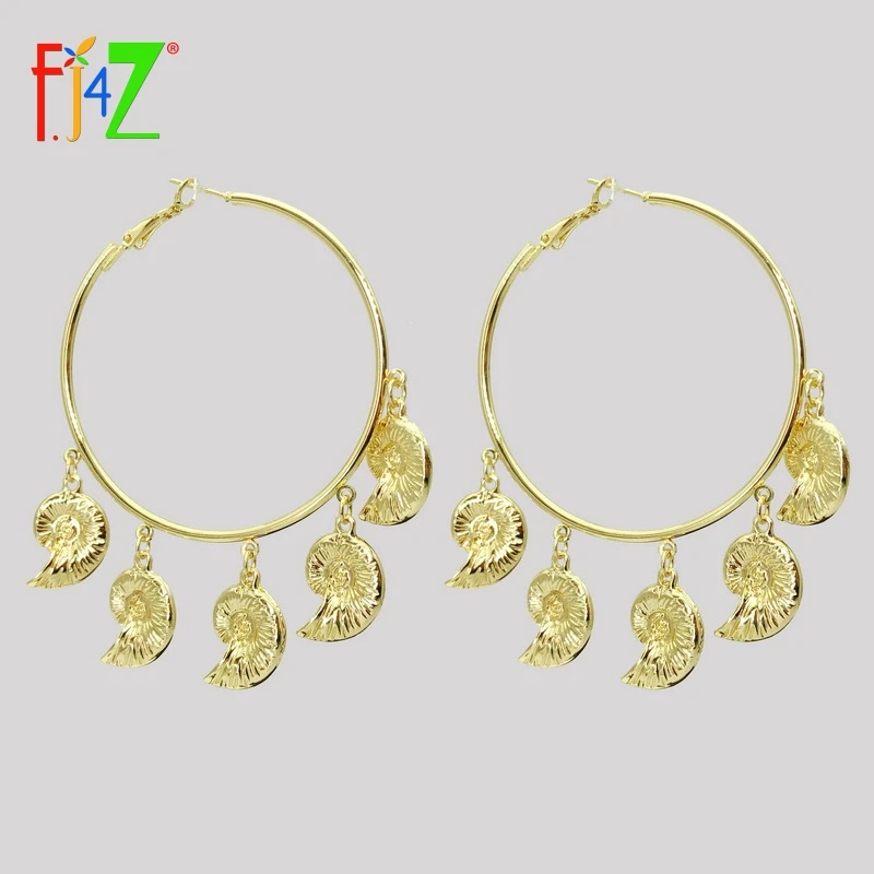 

F.J4Z New Hot Seashell Earrings for Women Summer Beach Nature Shell Big Hoop Earring Cowries Jewellry Collection Wholesale