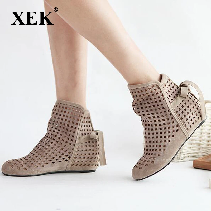 Xek 新女性の夏ブーツフラット低隠しウェッジカットアウトアンクルブーツレディースドレスカジュアルシューズホット販売かわいいフロック Wyq22 Ankle Boots Aliexpress