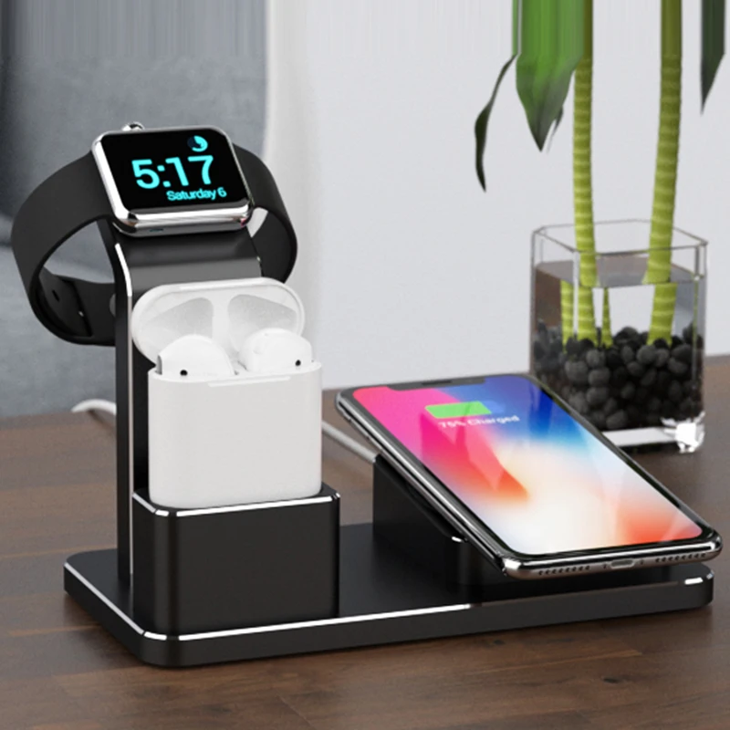 QI fast multi для iPhone Xs Max XR X 8 8 Plus телефон Apple AirPods часы samsung беспроводное быстрое зарядное устройство 10 Вт 3 в 1 Подставка для зарядки