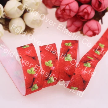 

Wholesale Fold Over Elastic with leaf Heat Transfer printed FOE Ribbon 100Y/Lot