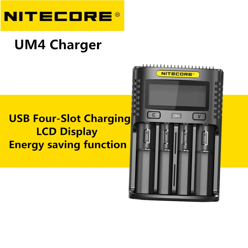 NITECORE UM4 Intelligent USB 4 Slot Charger LCD Display Multiple Input Sources Available for Li-ion/IMR/INR/ICR/LiFePO4 battery NITECORE UM4 Intelligent USB 4 Slot Charger LCD Display Multiple Input Sources Available for Li-ion/IMR/INR/ICR/LiFePO4 battery