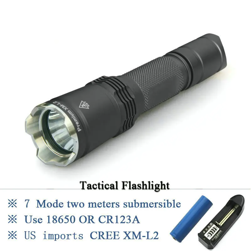 

Tactical flashlight CREE LED Torch XM-L2 militar waterproof IPX-8 7 Mode flashlight 18650 rechargeable battery Hunting light