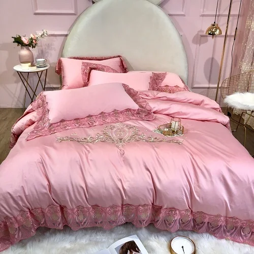 bedding set 3 500 TC шелковистый Египетский хлопковый комплект постельного белья потертый шик Кружевной Край пододеяльник простыня Подушка Шам набор королева король размер много цветов - Цвет: bedding set 3