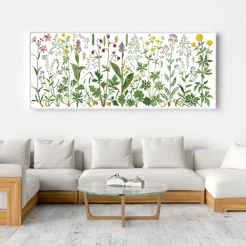 Europe Scenery Flowers on the Meadow Pattern Counted Cross Stitch kit DMC 14CT 11CT Printed on Canvas Needlework Embroidery Sets