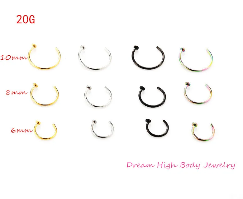 Medical Titanium Nose Hoop Nose Rings Body Piercing Jewelry Steel Black Gold Color Rainbow 20G 18G 100pcs Wholesale Body Jewelry