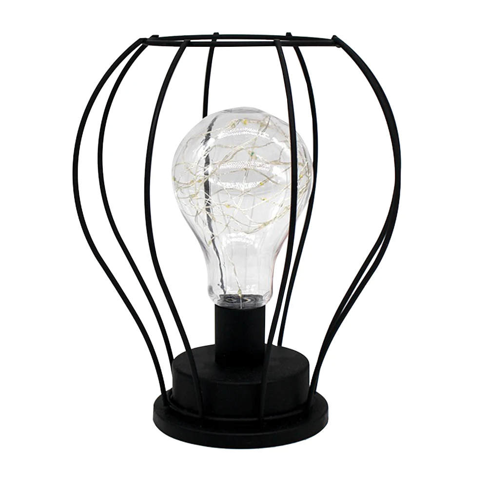 

Led Bulbs Industrial Bedroom Table Light Battery Powered Home Nordic Gift Vintage Cage Retro Night Lamp Wrought Iron Decorative