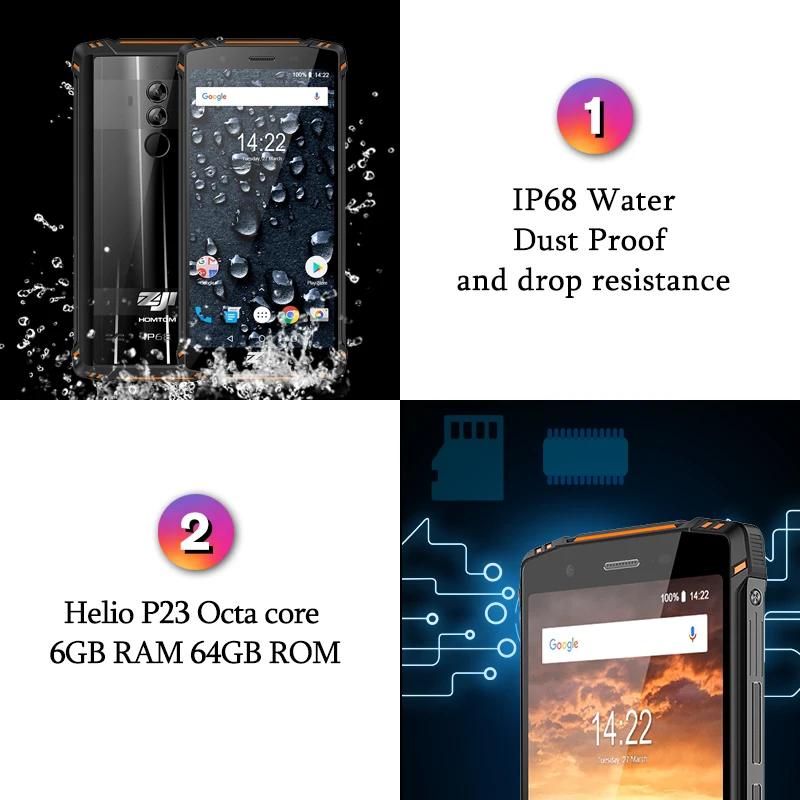 Зоджи Z9 IP68 Водонепроницаемый смартфон 5 7 &quotHelio P23 мобильного телефона Android 8 1 Octa core