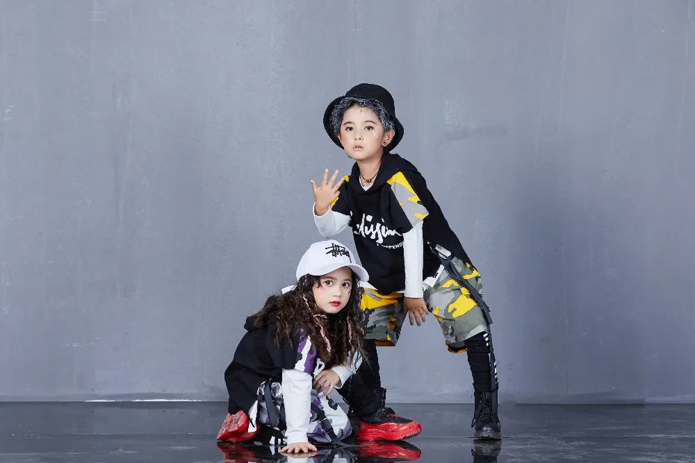 Spring Autumn Boys Girls Street Dance Clothes Suit Children's Fashion Print Performance Tracksuit Kid Hip-Hop Sportswear Outfit (43)