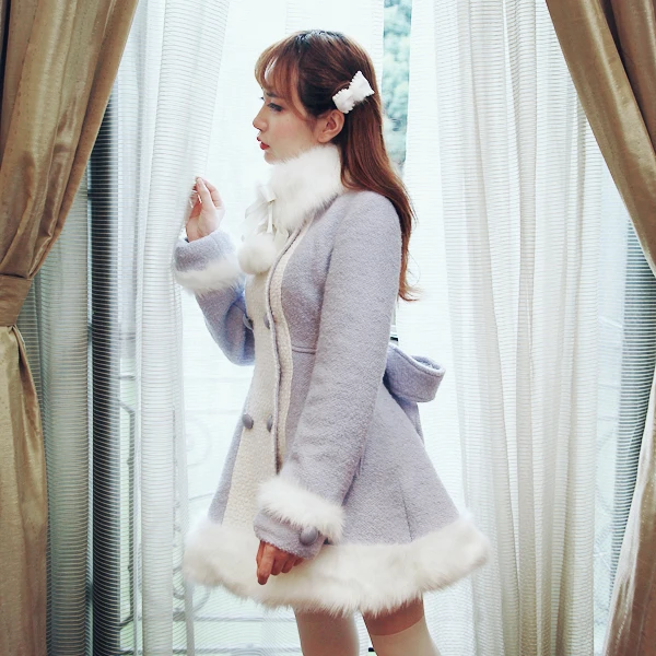 Милое пальто принцессы в стиле Лолиты; Bobon21; двубортное шерстяное пальто со съемными петлями; зимнее теплое длинное пальто; C1302