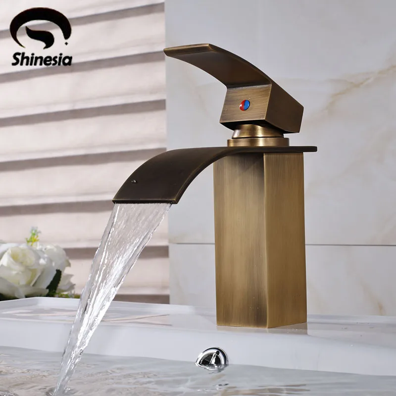 Antique Brass Bathroom Sink Faucet Solid Brass Countertop Vessel Mixer