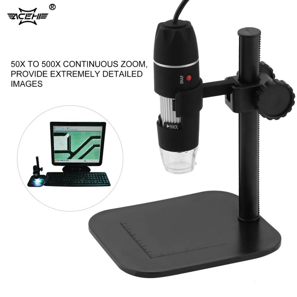

ACEHE Digital USB Microscope 50X~500X Electronic Microscope 5MP USB 8 LED Digital Camera Microscope Endoscope Magnifier